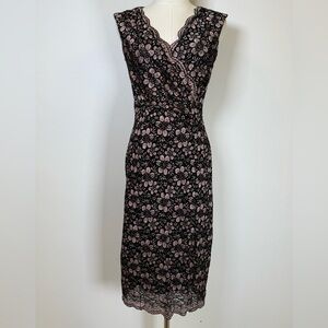 TAHARI Black & Rose Gold Floral Lace Sleeveless Sheath Dress Women’s Size 4